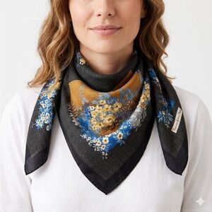 Vintage FRANCOISE GUERIN PARIS Scarf | Floral Square 34"